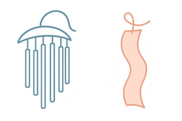 Traditional Japanese furin wind chime and wavy tanzaku paper streamer