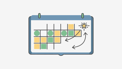 A planner open to a monthview with highlighted dates emphasizing scheduling and time management in the goalsetting process.