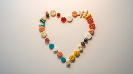 Obraz premium Medical Love Concept with Multicolored Medicine Tablets in Heart Form