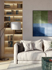 Fototapeta premium Large luxury modern bright interiors Living room mockup illustration 3D rendering image