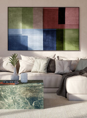 Fototapeta premium Large luxury modern bright interiors Living room mockup illustration 3D rendering image