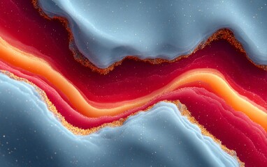 Colorful abstract design featuring waves of blue, red, and orange flowing together in harmony