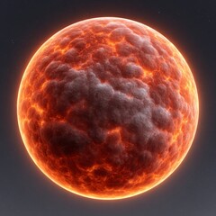 Bright red planet with a fiery surface and swirling clouds during a cosmic scene
