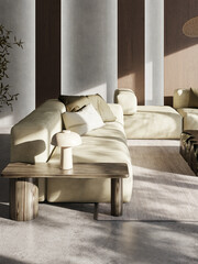 Fototapeta premium Large luxury modern bright interiors Living room mockup illustration 3D rendering image