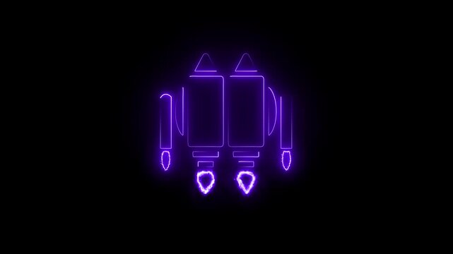 Pink Neon Jetpack with Flame Exhaust on Black Background futuristic technology concept. 4k video animated