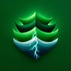 Abstract green logo design featuring layered shapes and a lightning bolt motif