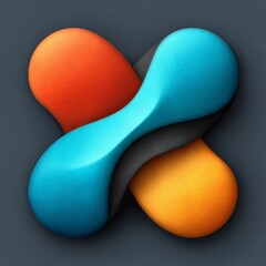 Colorful abstract design featuring intertwined shapes in blue, orange, and black shades