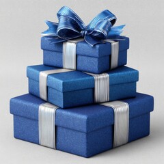 Beautiful stacked blue gift boxes with ribbons for special occasions and celebrations