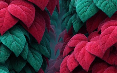 Colorful layered leaves create a vibrant pattern in a serene forest setting during daytime