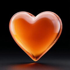 Glass heart in warm orange hue sitting against a dark background