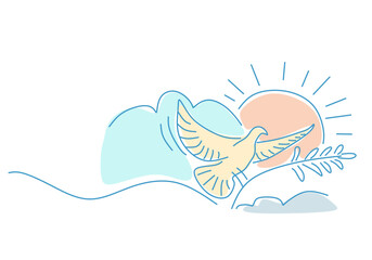 lline drawing of a peace dove carrying an olive branch vector