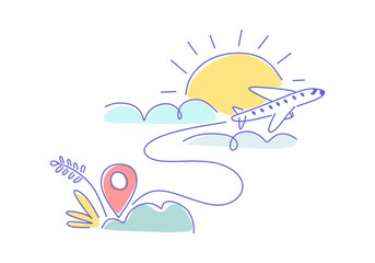 plane in the air travel vacation go vehicle one line art design vector