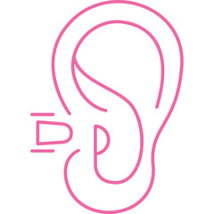 Pink Outline Icon of Human Ear with Sound Waves Symbolizing Hearing and Communication Isolated on Transparent Background