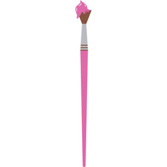 Pink paint brush with brown bristles and pink paint stroke against a pure white background perfect for art and design projects