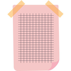 Pink Paper Grid Attached With Orange Tape On Transparent Background Simple Flat Design Illustration