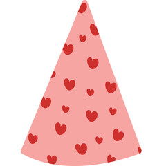Pink party hat with red heart pattern festive celebration accessory for birthdays and special occasions on a transparent background