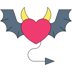 Pink Heart Shape With Bat Wings Horns And Tail On Transparent Background