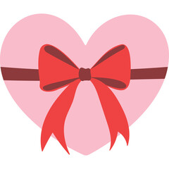 Pink Heart Shaped Gift Box Tied With Red Ribbon and Dark Red Bow on Transparent Background