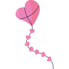 Pink Heart Shaped Kite Flying With Small Heart Shaped Tail Against White Background