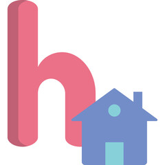 Pink letter h symbol adjacent to a blue house icon with a transparent background and subtle 3d effect for a clean minimalist design