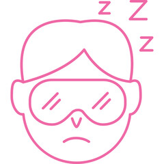 Pink Line Art Icon of a Tired Person Wearing Sleep Mask With ZZZ Symbols Above Head Expressing Sleepy Emotion and Exhaustion on Transparent Background