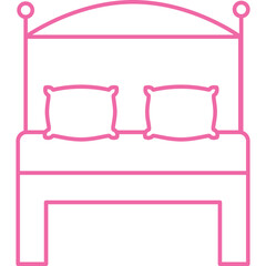 Pink Line Art Icon Of A Four Poster Bed With Two Pillows On A Transparent Background