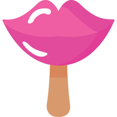 Pink Lips Shaped Ice Cream Popsicle With Brown Stick and Transparent Background