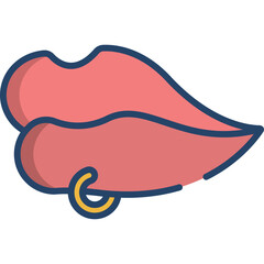 Pink Lips with Gold Hoop Piercing Isolated on White Background Featuring a Subtle Glossy Finish and Defined Outline