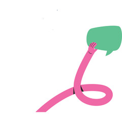 Pink long arm character holding a green speech bubble with a white background and a transparent background indicating communication or ideas