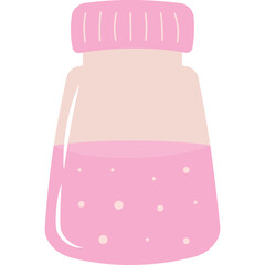 Pink Liquid In A Transparent Bottle With White Bubbles And Pink Cap Icon
