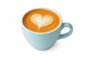 Coffee latte art heart in blue mug