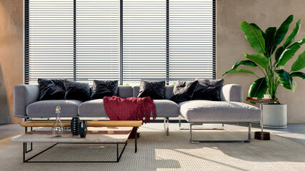 Naklejka premium Large luxury modern bright interiors Living room mockup illustration 3D rendering image