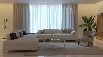 Naklejka premium Large luxury modern bright interiors Living room mockup illustration 3D rendering image