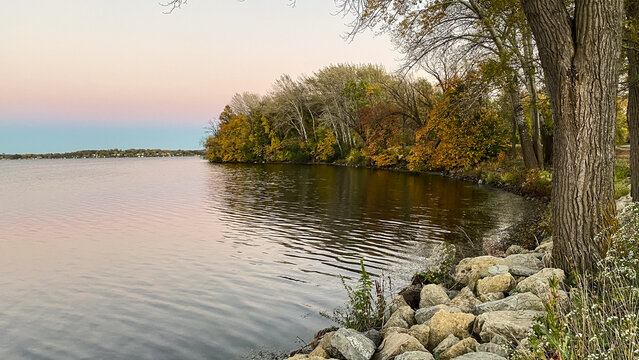 Fall Colors by Lake Monona at Sunset