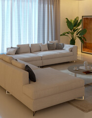 Naklejka premium Large luxury modern bright interiors Living room mockup illustration 3D rendering image