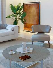 Naklejka premium Large luxury modern bright interiors Living room mockup illustration 3D rendering image