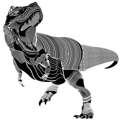 T-Rex Dinosaur Illustrated in black and white abstract line art