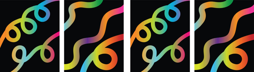 Colorful Abstract Gradient Ribbon Lines. Digital Art Wave Shapes Set for Backgrounds Posters and Creative Design.