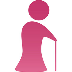 Pink Silhouette of an Elderly Person with a Cane on a White Background