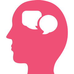 Pink Silhouette Profile of Human Head Containing Two White Speech Bubbles Representing Communication Thoughts And Ideas With Transparent Background