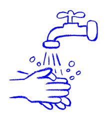 Hand Wash Icon Hand Tap Water And Soap Icon Crayon Chalk Wax Drawing Vector