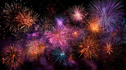 Fototapeta premium Vibrant fireworks explode in a dazzling display of color and light, celebrating a festive night sky with pure joy and excitement.