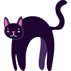 Pixel Art Black Cat With Pink Ears and Inner Eyes Standing on Four Legs Against a Transparent Background with a Curled Tail and Pink Cheeks