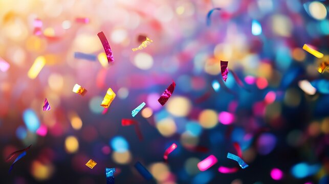 Vibrant confetti cascades creating a celebratory atmosphere perfect for announcing special events, parties, and exciting achievements with dynamic visual flair.