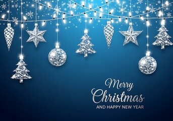 Sparkling christmas ornaments and twinkling lights create a festive holiday atmosphere isolated on white background