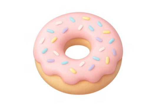 Pink frosted donut with colorful sprinkles on transparent background