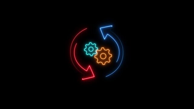 Hyperautomation futuristic gear transmission digital transformation abstract technology animated icon. Business growth computer investment industry. Artificial intelligence and big data concept.

