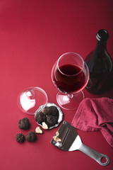 Black truffle and red wine. What type of red wine goes with truffles? Autumn or winter mood in the style of the Chef's table