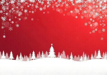 Festive christmas winter landscape with white snow covered pine trees and falling snowflakes isolated on white background