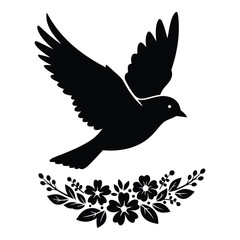 Obraz premium Elegant bird silhouette illustration with floral decoration on a white background